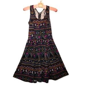 Jessica Simpson Black Geometric Print Jayne Lace Back Mini Dress-Small